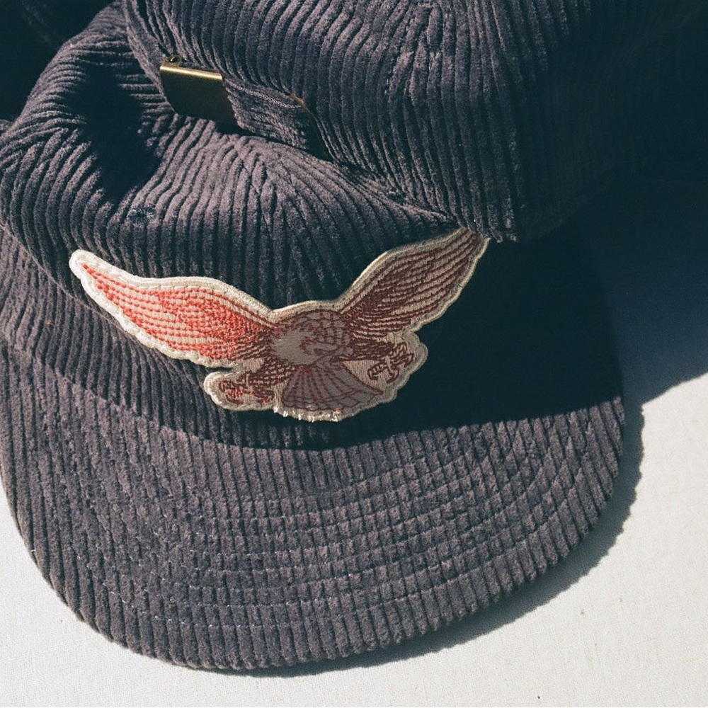Corduroy Baseball Cap with Red Eagle Patch - Men'… - image 2